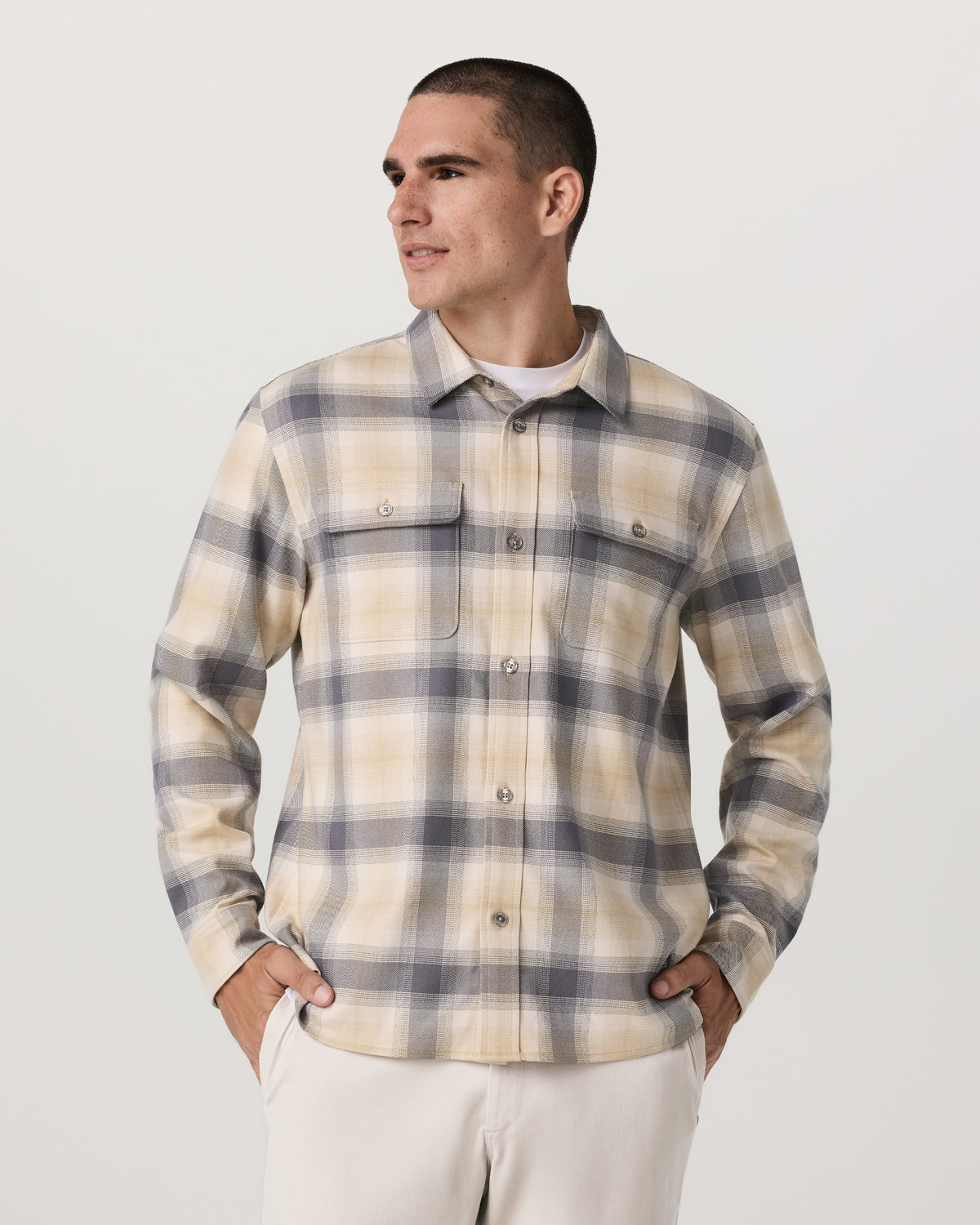 Long Sleeve Flannel Button Down Men's Cavern Grey Shirt | Vuori shop - US 8518