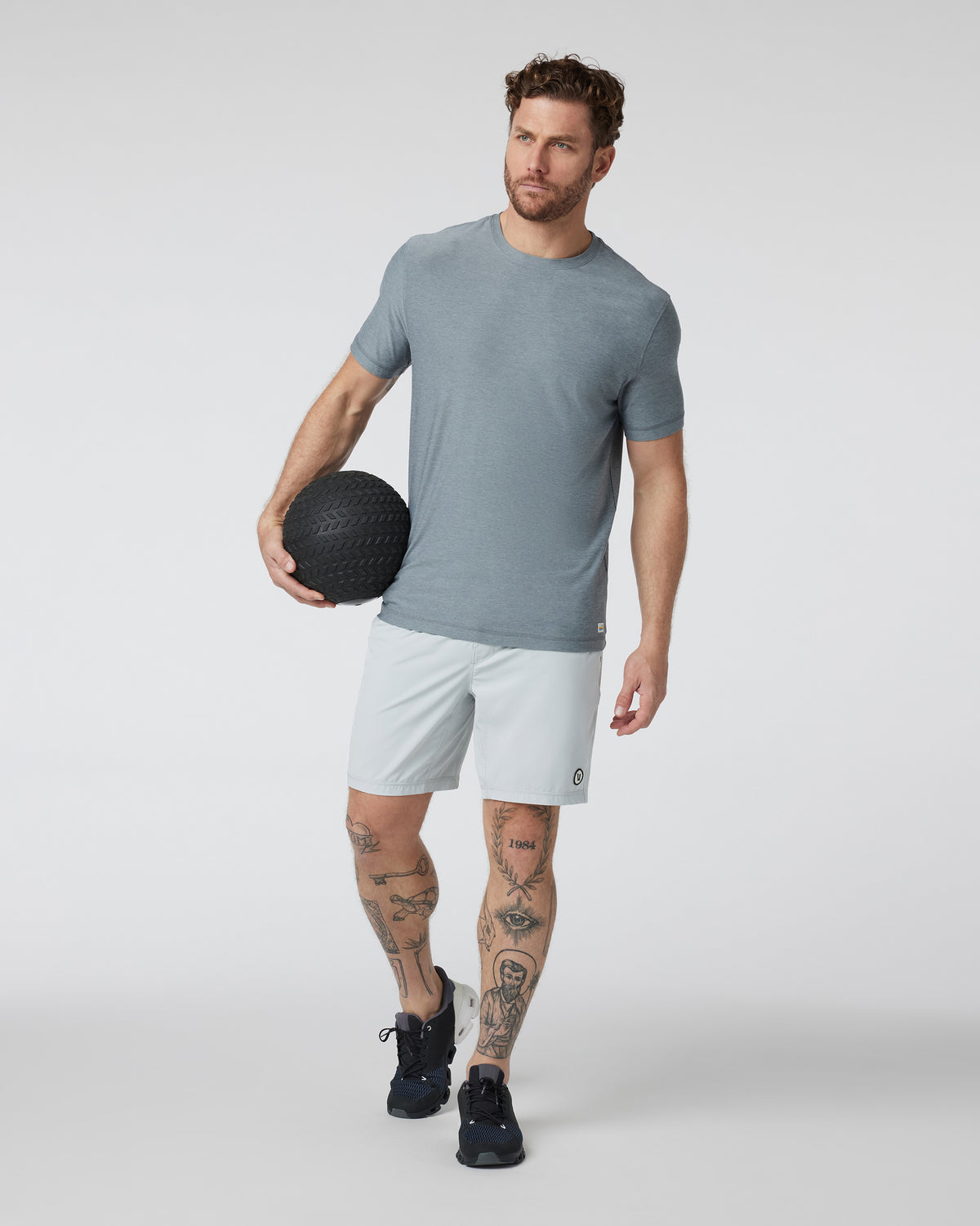 Strato Tech Tee Dusty Blue Heather Workout Shirt | Vuori for sale - US 9475