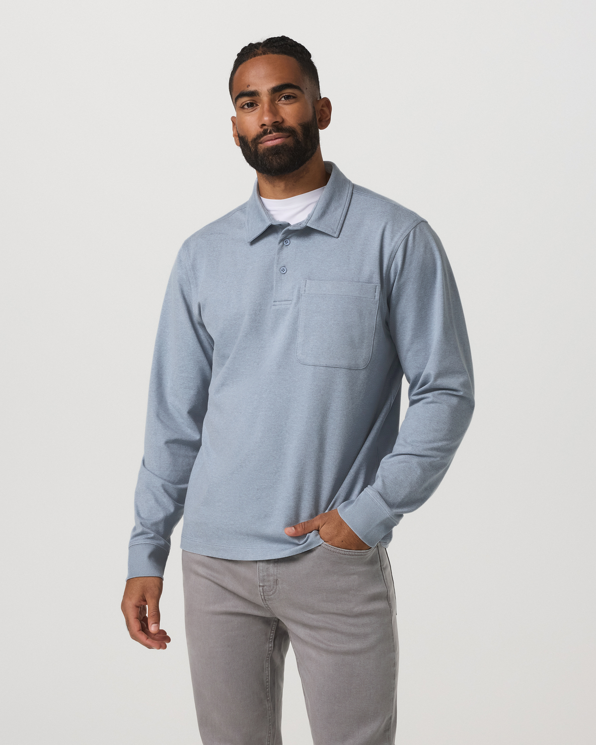 Men's Long Sleeve Coronado Rugby Shirt Blue Dusk Heather | Vuori for sale - US 5830