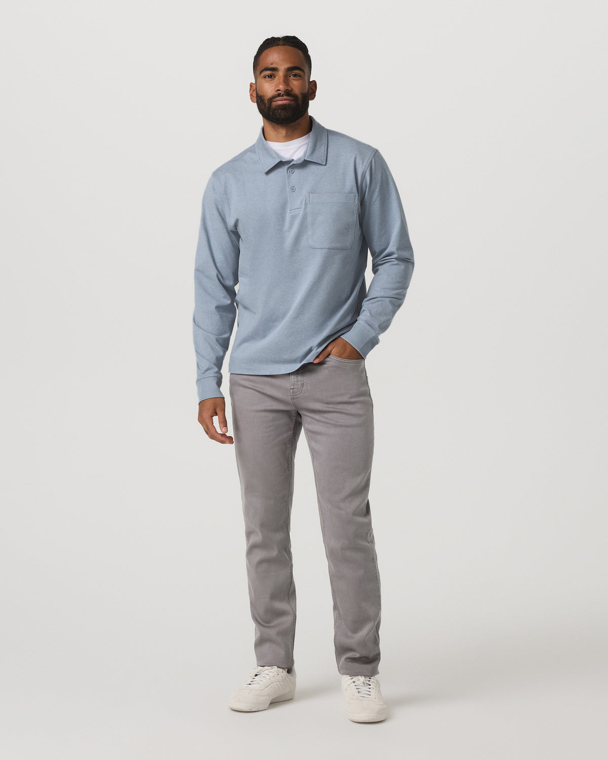 Men's Long Sleeve Coronado Rugby Shirt Blue Dusk Heather | Vuori for sale - US 5830